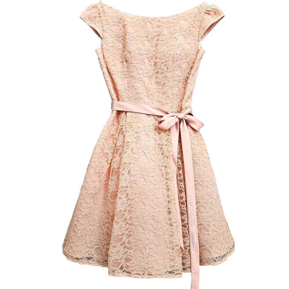 Mori Lee Blush Pink Lace Boat Neck Covered Buttons Down Back Bridal Dress